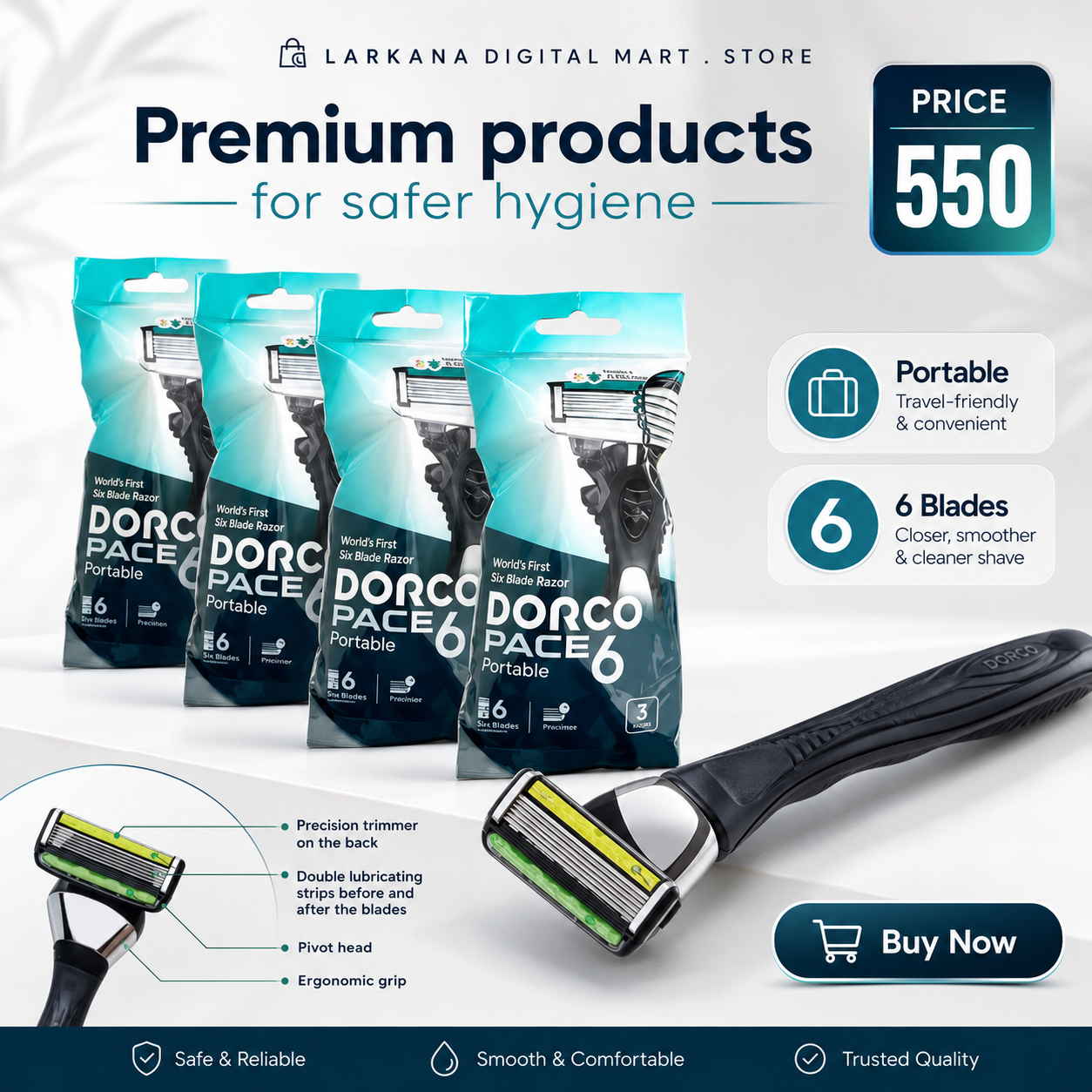 Dorco Pace 6 Portable Razor - World's First Six Blade Razor