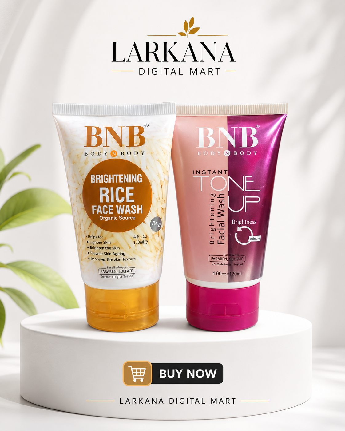 BNB Brightening Rice Face Wash + Instant Tone Up Facial Wash Combo (120ml Each)