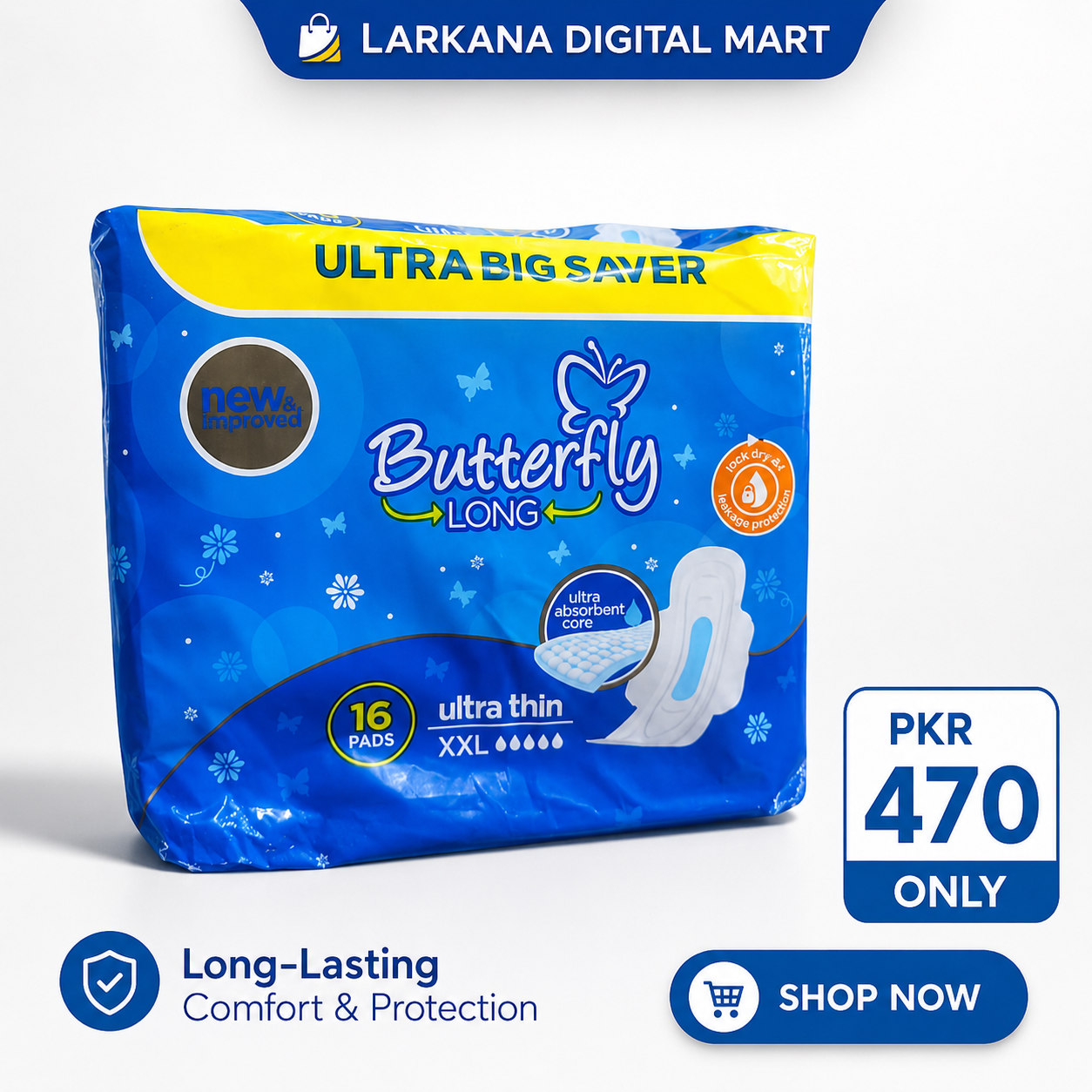 Butterfly Long Ultra Thin XXL Sanitary Pads - 16 Pads