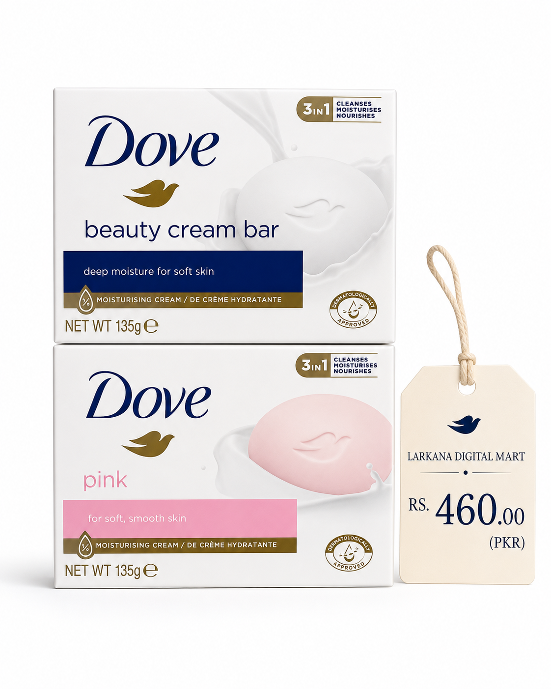 Dove Beauty Cream Bar & Pink Soap - Pack of 2 (135g Each)
