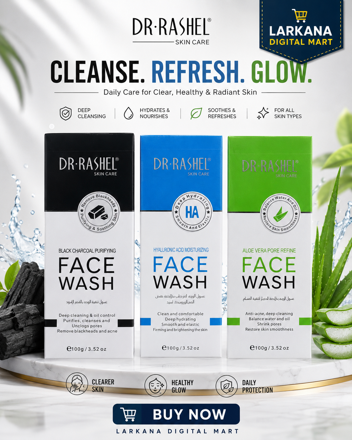Dr. Rashel Face Wash - Black Charcoal, Hyaluronic Acid & Aloe Vera (100g)