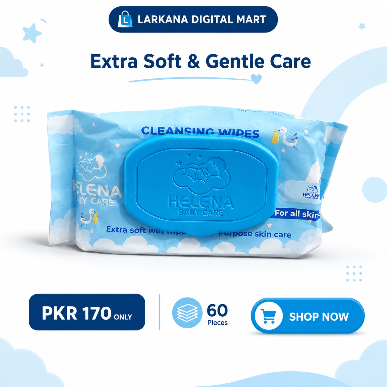 Helena Baby Care Cleansing Wipes - 60 Pieces
