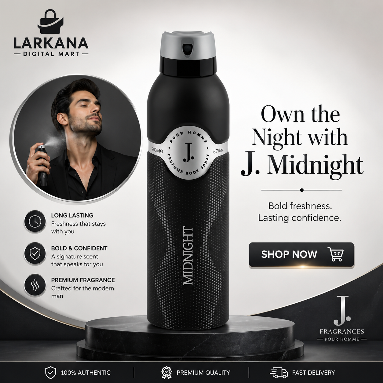 J. Midnight Perfume Body Spray - Pour Homme 200ml
