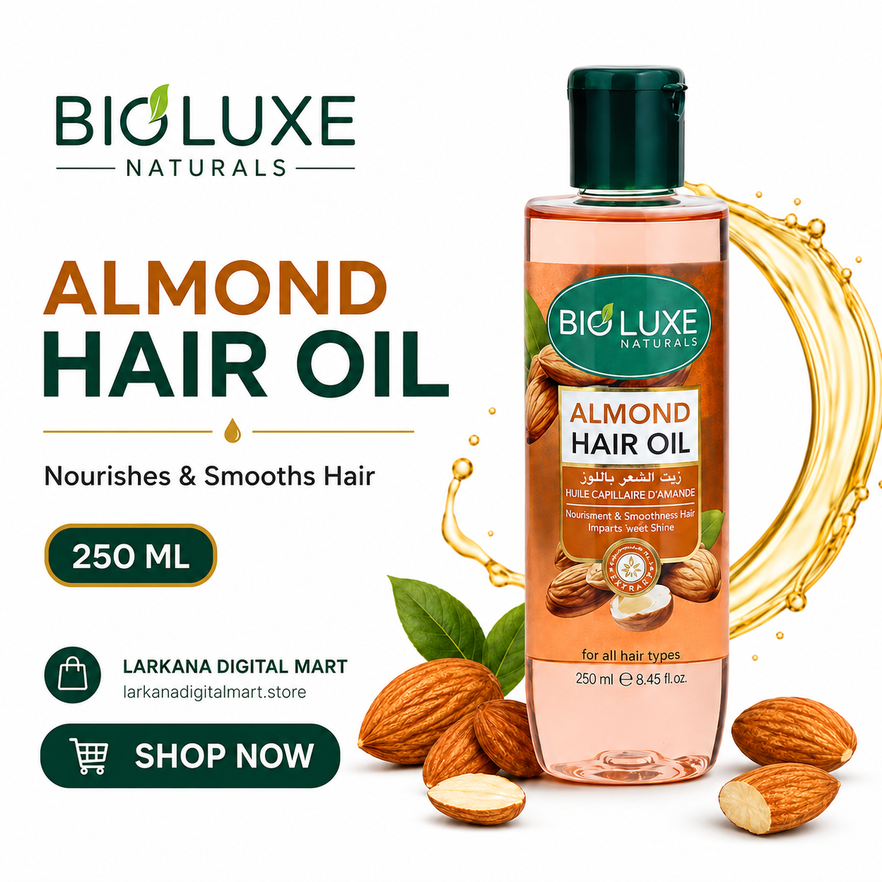 Bioluxe Naturals Almond Hair Oil 250ml