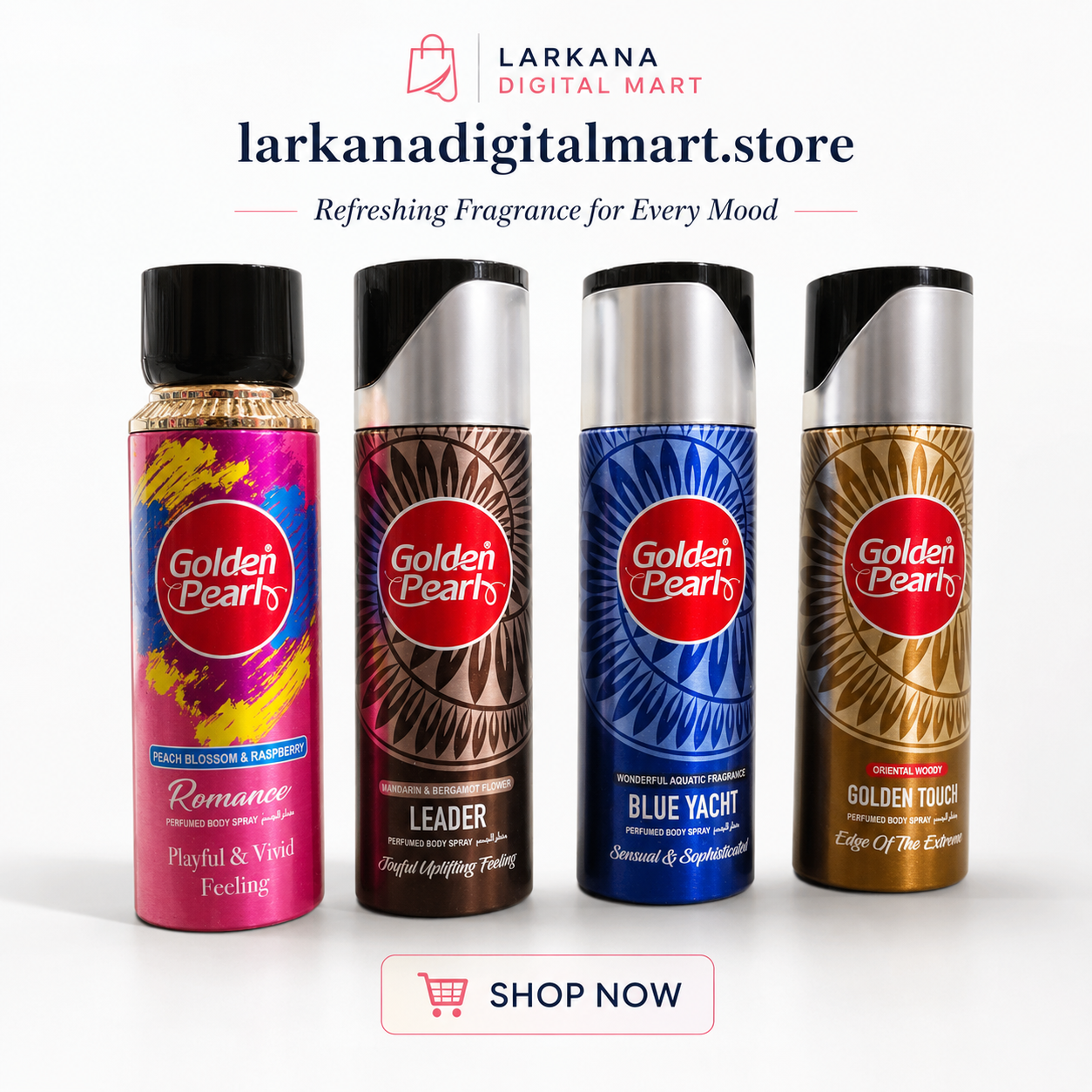Golden Pearl Perfumed Body Spray - Pack of 4 (Romance, Leader, Blue Yacht, Golden Touch)
