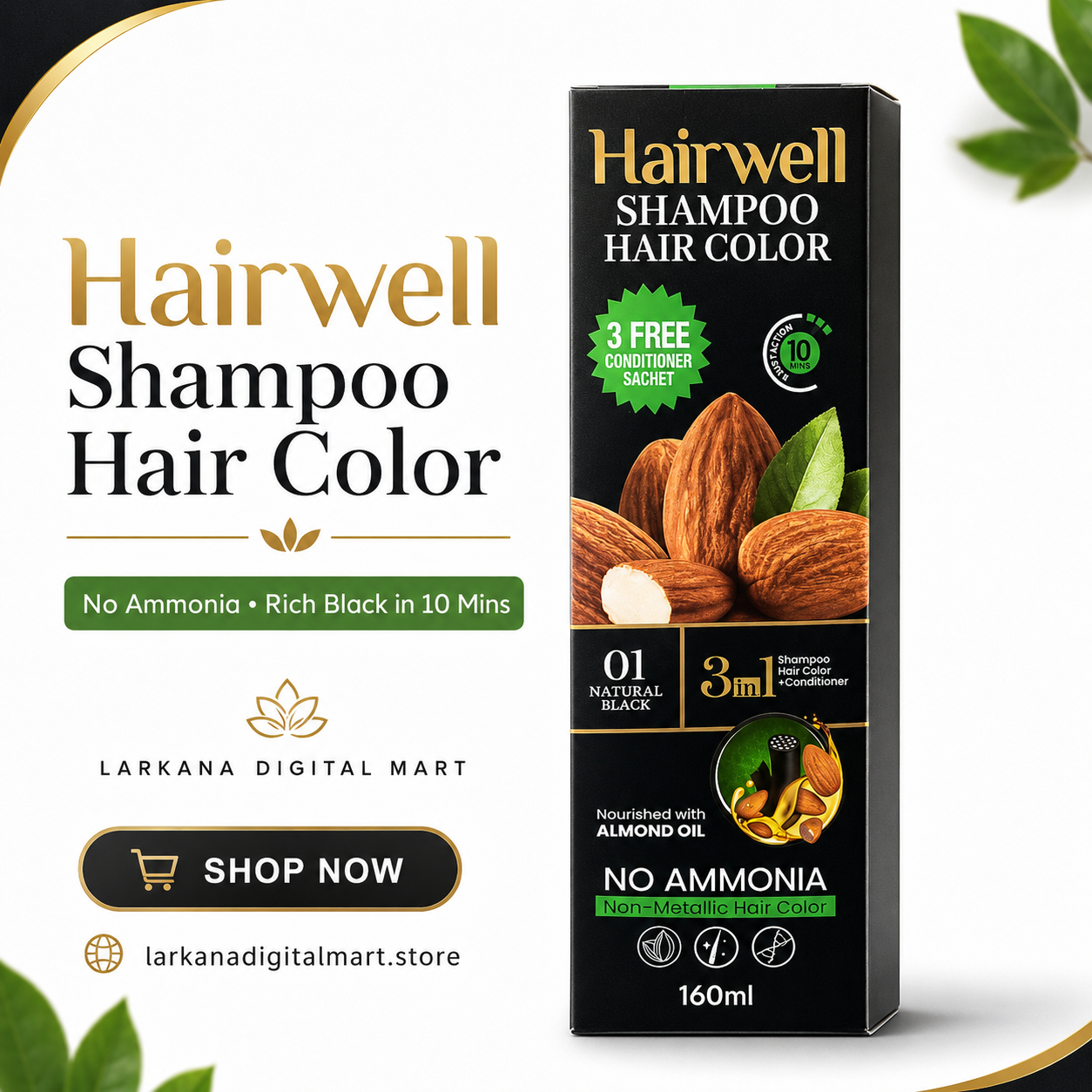 Hairwell Shampoo Hair Color – 01 Natural Black, 160ml