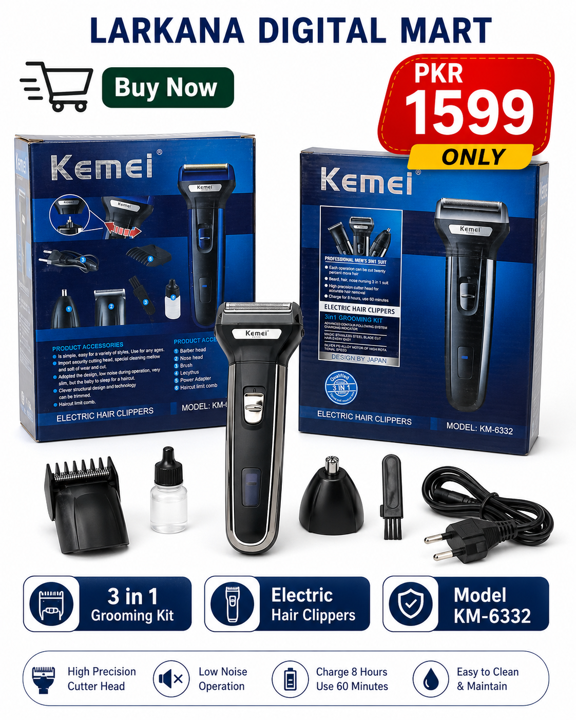 Kemei KM-6332 3-in-1 Electric Grooming Kit