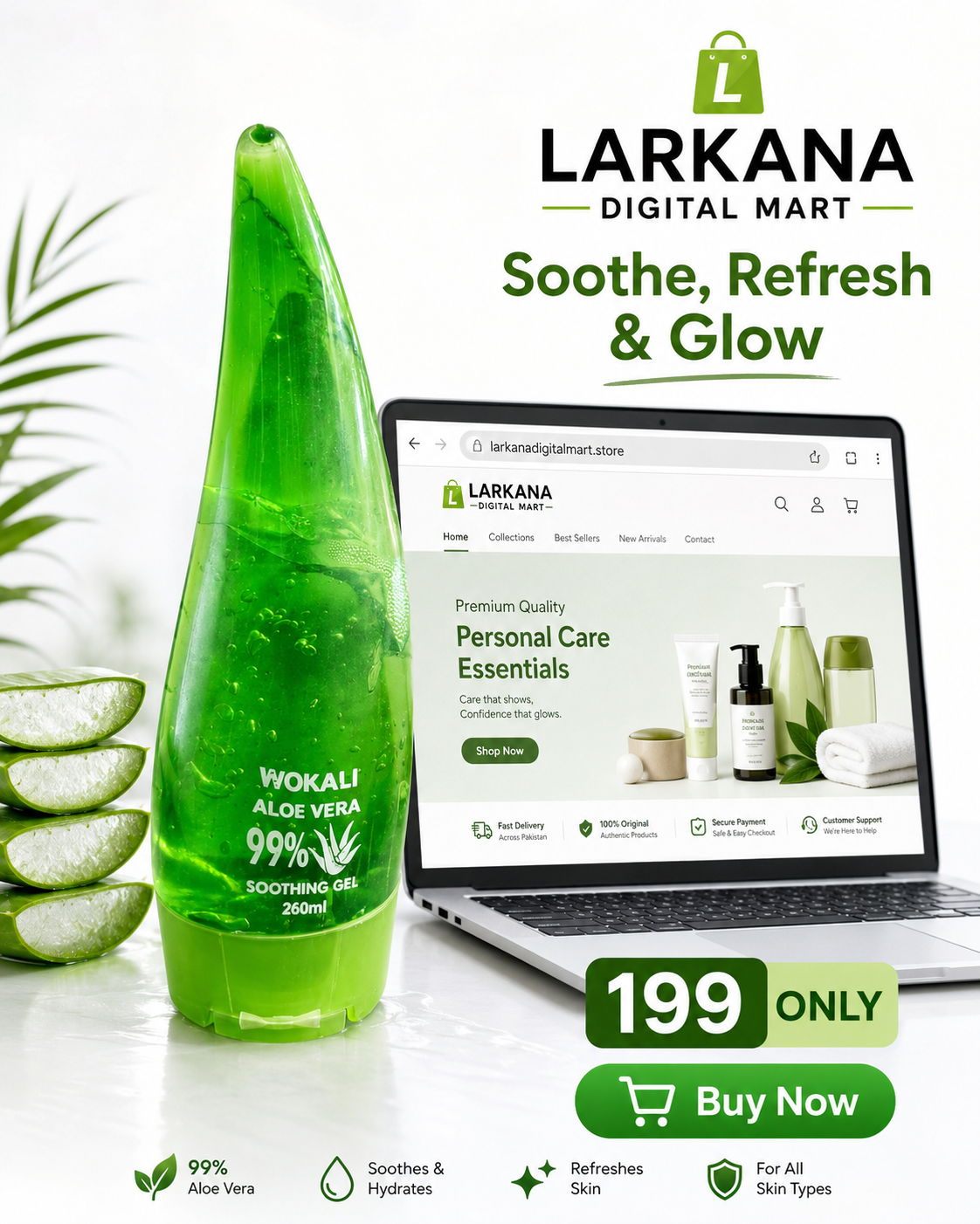 Wokali Aloe Vera 99% Soothing Gel 260ml